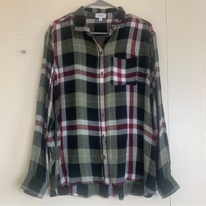 True Craft Modal Soft Comfy Plaid Long Sleeve Button Down Shirt Top Size Large.